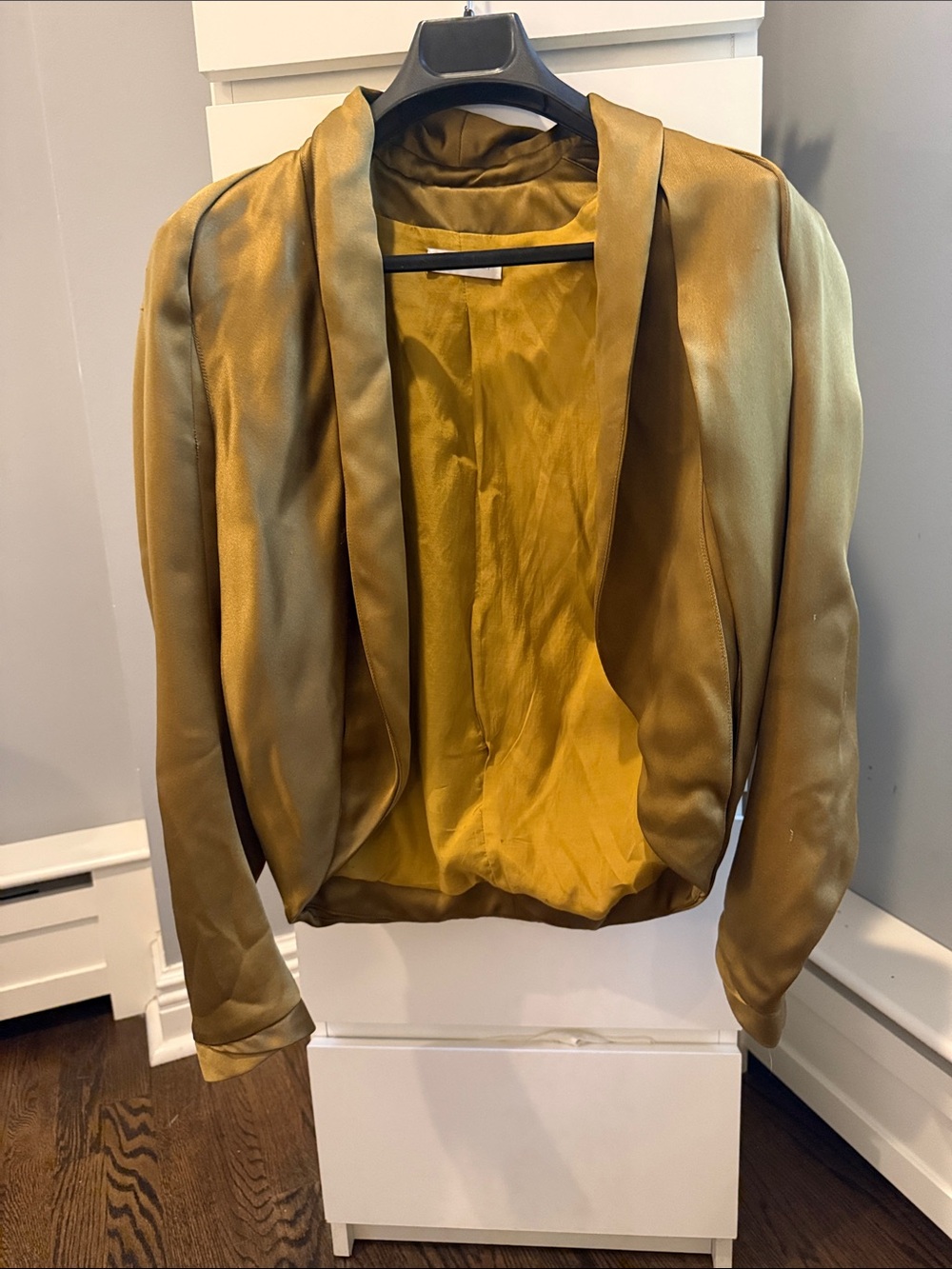 Nina Ricci Satin Open-Front Blazer in Mustard
